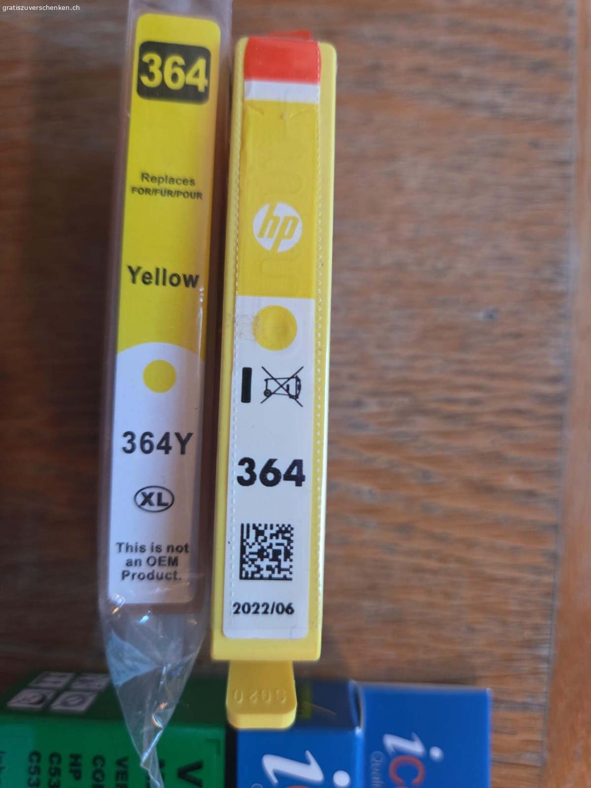 364. Unser Drucker ist futsch.
Kann jemand noch HP 364 Tintenpatronen (2y yellow, 2x Cyan, 3x Magenta) brauchen?
Originale und Nachahmer. Die einen haben ein Ablaufdatum und sind dann auch abgelaufen. Habe nie auf Datum geschaut, da ich immer einfach grosszügig auf Vorrat gekauft hab.
Für 3.40 Porto kann es auch versendet werden. Twint vorhanden