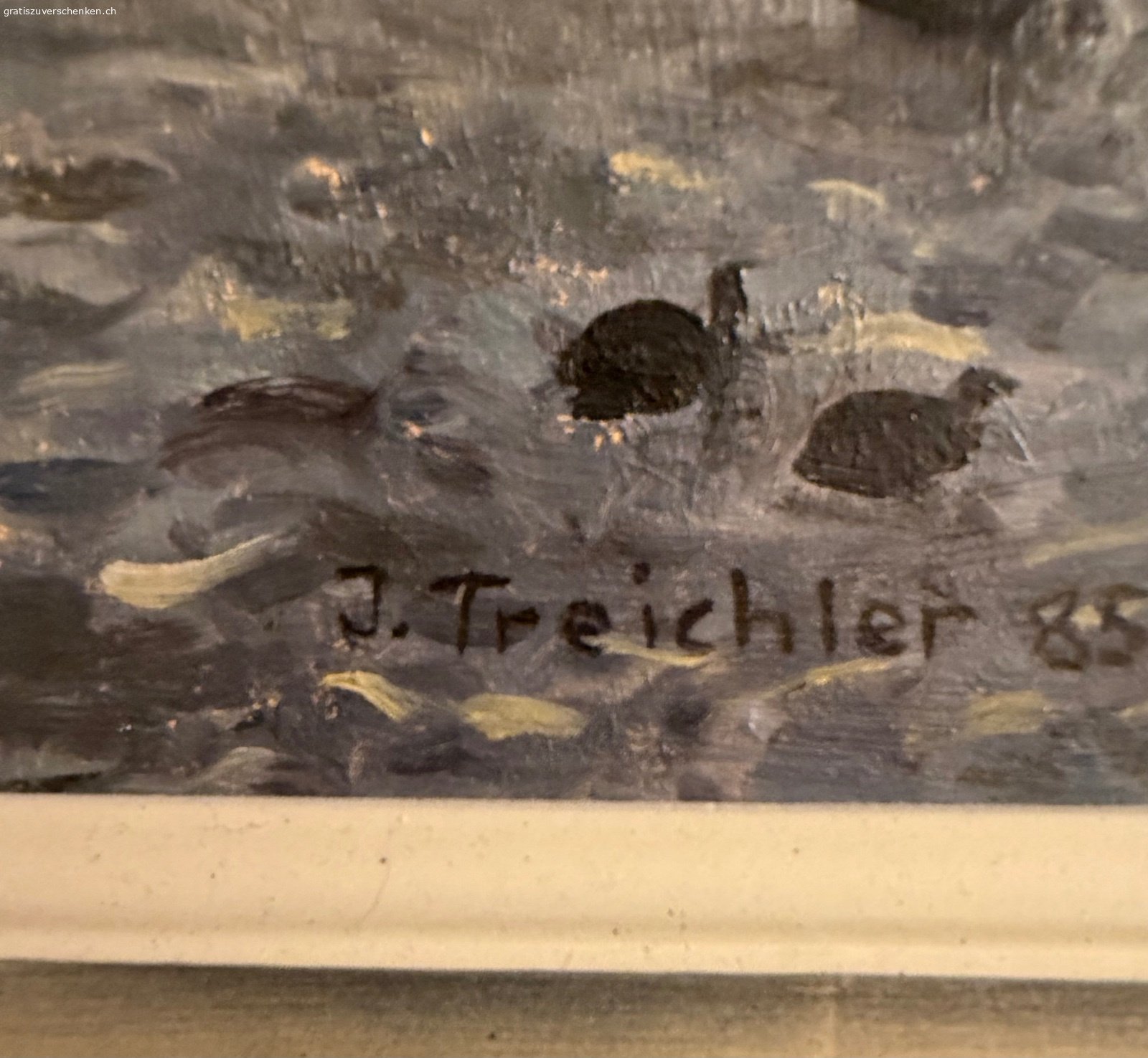 Bild von Jürg Treichler 85. Bild von Jürg Treichler 85 ‚Abendstimmung am Zürichsee Richtung Wollishofen‘. Schöner Rahmen.
ca. 50 x 63.


Muss in Küsnacht ZH abgeholt werden!