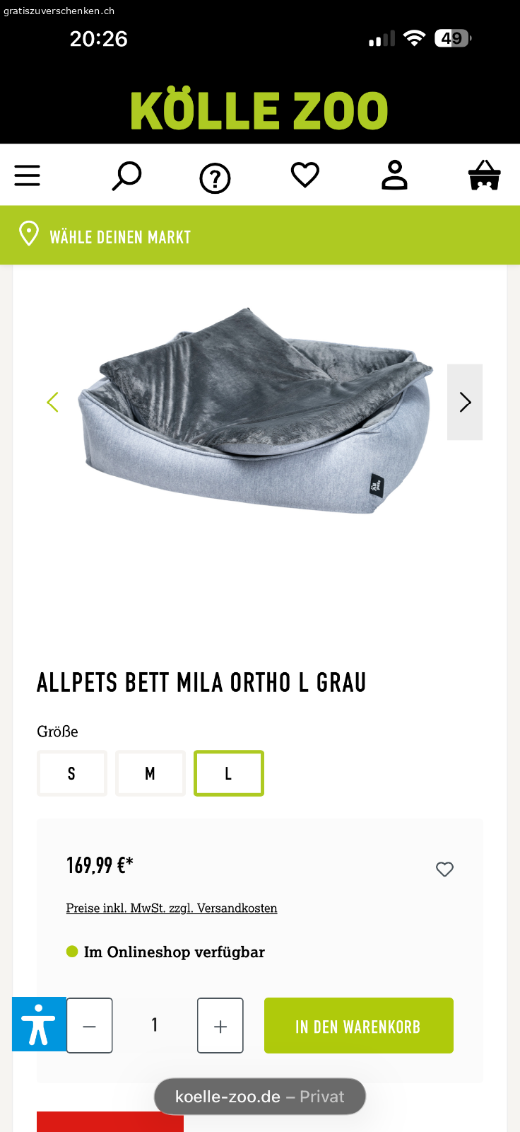 Grosses Hundebett hohe Qualität. Ich verschenke ein hochwertiges orthopädisches Hundebett von einer Tierhandlung gekauft.
Hoher Preis  (nur kurz benutzt) 
Kurz weggeschaut, an einem Ecken aufgerissen.
Kann sehr gut genäht werden.
Das ganze Hundebett frisch gewaschen!
Es ist alles abziehbar (Reisverschluss) waschbar