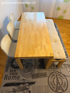 Holz-Esstisch mit Sitzbank und 3 Stühlen