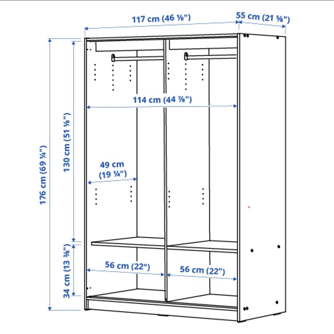 Kleiderschrank. Kleiderschrank von Ikea zu verschenken aufgrund neuer Einrichtung. Ursprünglich für 149 Fr. Gekauft. 
Die rechte Schranktür lässt sich nicht bindend schliessen (siehe Foto) 
Schrank im Allgemeinen eher "wackelig" wenn man ihn verschieben/ transportieren will. Stehend ist er stabil und geräumig. 
Mängel siehe Fotos
Muss in 8046 Zürich abgeholt werden. Wird nicht demontiert, Schrankaufbauanleitung nicht vorhanden.