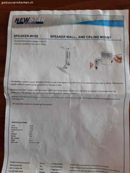 2 Lautsprecher Konsolen für Wand- oder Deckenmontage