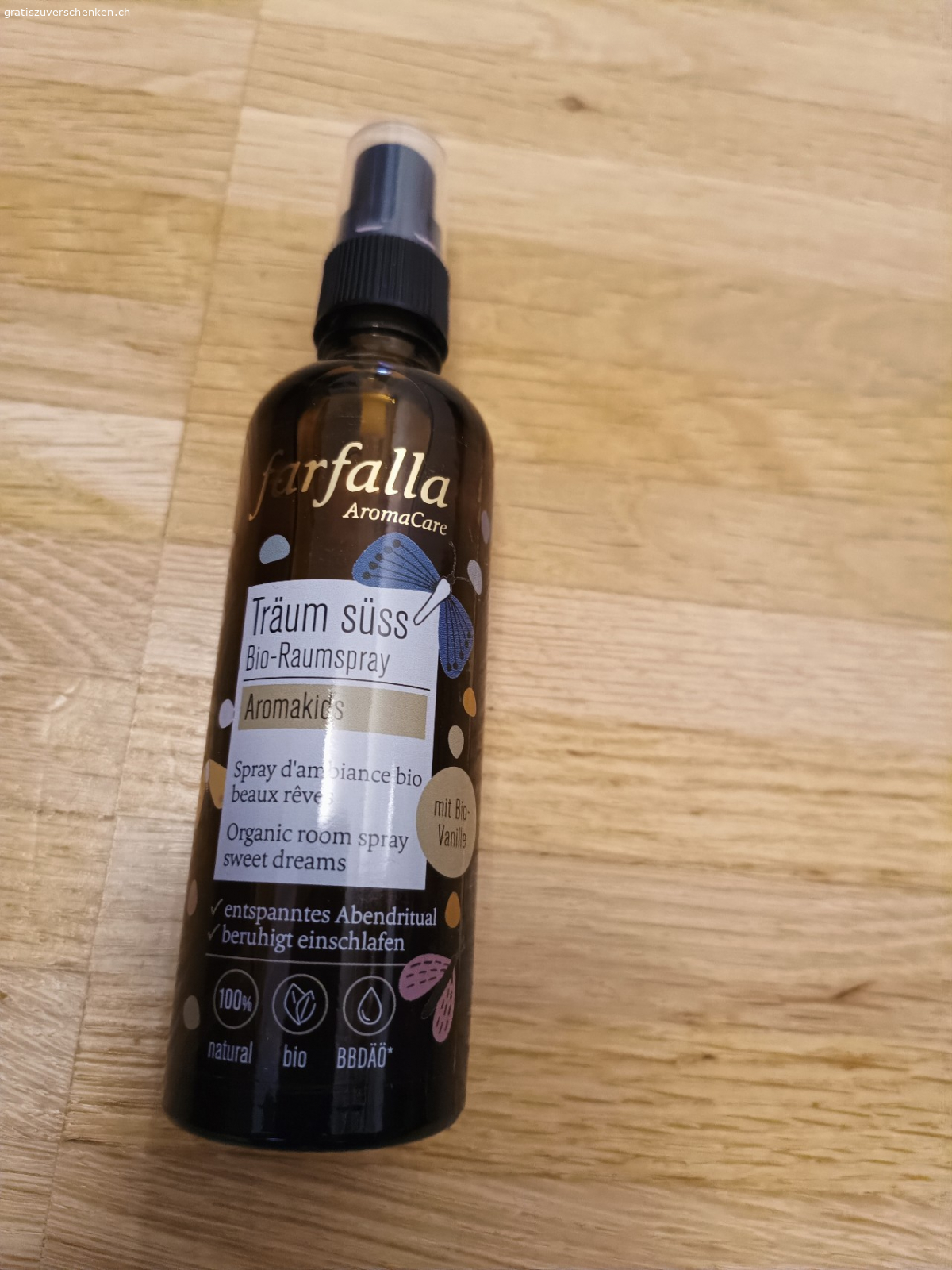 Träum Süss Raumspray. Farfalla Raumspray, mit reinen ästhetischen Ölen. Riecht nach Vanille. Meine Tochter mag den Duft nicht.