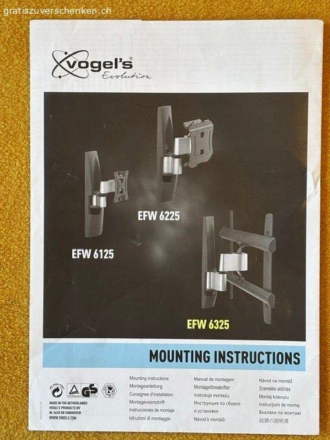 TV Wandhalterung. LCD/TFT-Wandhalter von Vogel's
Modell EFW 6325

- Für TVs von 81-127 cm / 32-50" Bildschirmgrössen und 15-45 kg Gewicht
- Wandabstand 98-213 mm
- Neige- und Drehfunktionen garantieren eine optimale Betrachtungsposition
- Universell, kompatibel mit VESA MIS-F (700x450 mm)